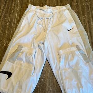 Women's Nike Woven Wind Suit Jogger Pants White Grey Black, Medium